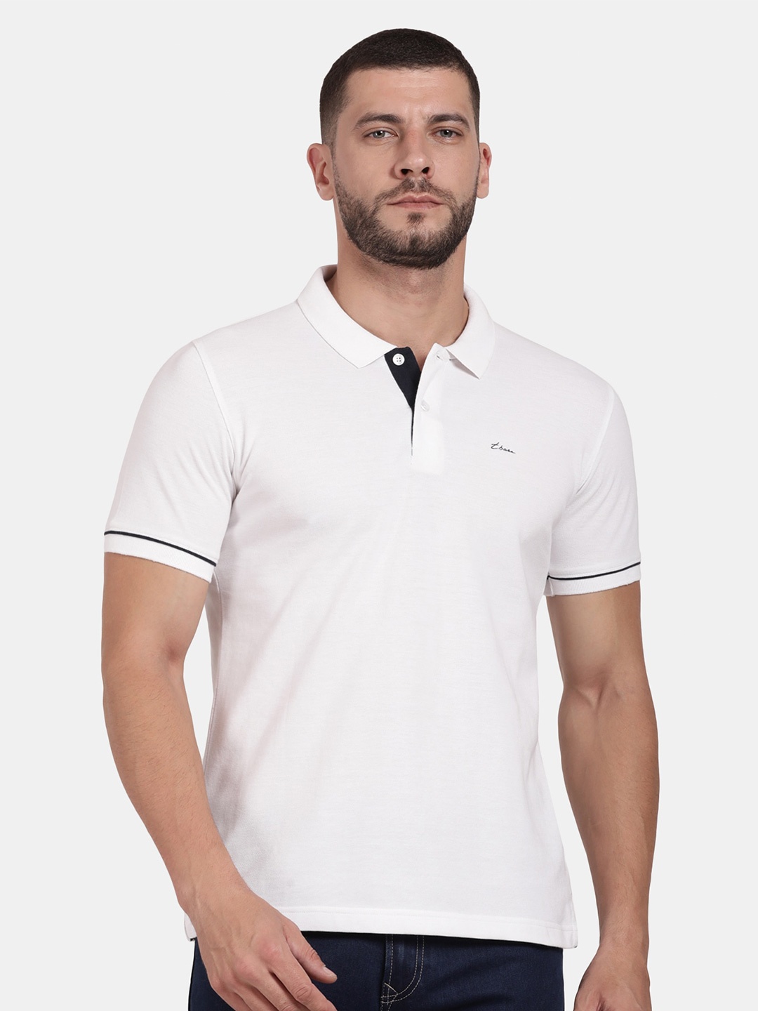

t-base Men Polo Collar Cotton T-shirt, White