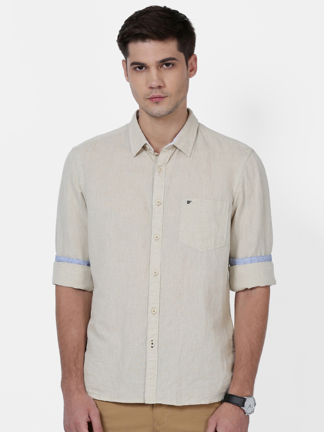 

t-base Men Cotton Casual Shirt, Cream