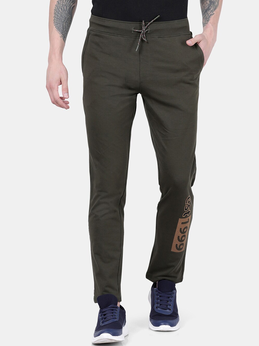 

t-base Men Cotton Mid-Rise Joggers, Olive