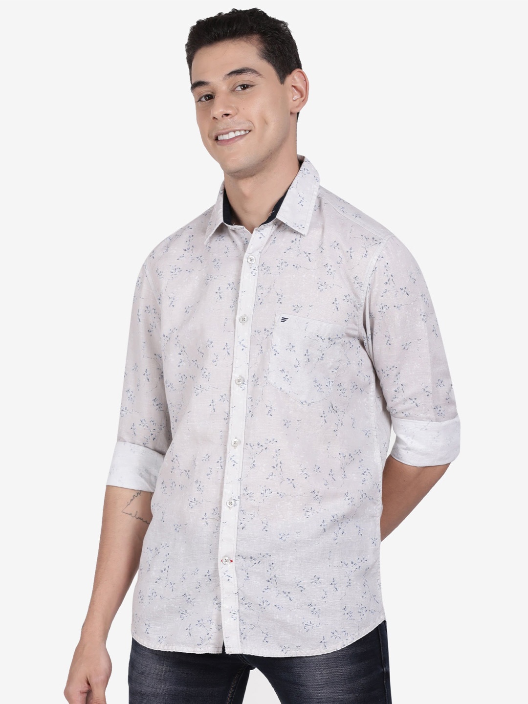 

t-base Floral Printed Linen Casual Shirt, Beige