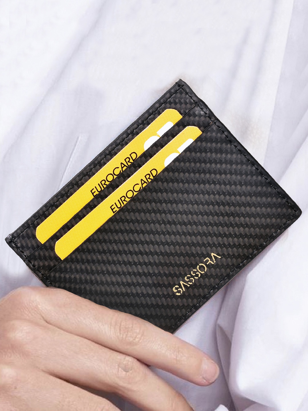 

Sassora Textured Leather Card Holder, Black