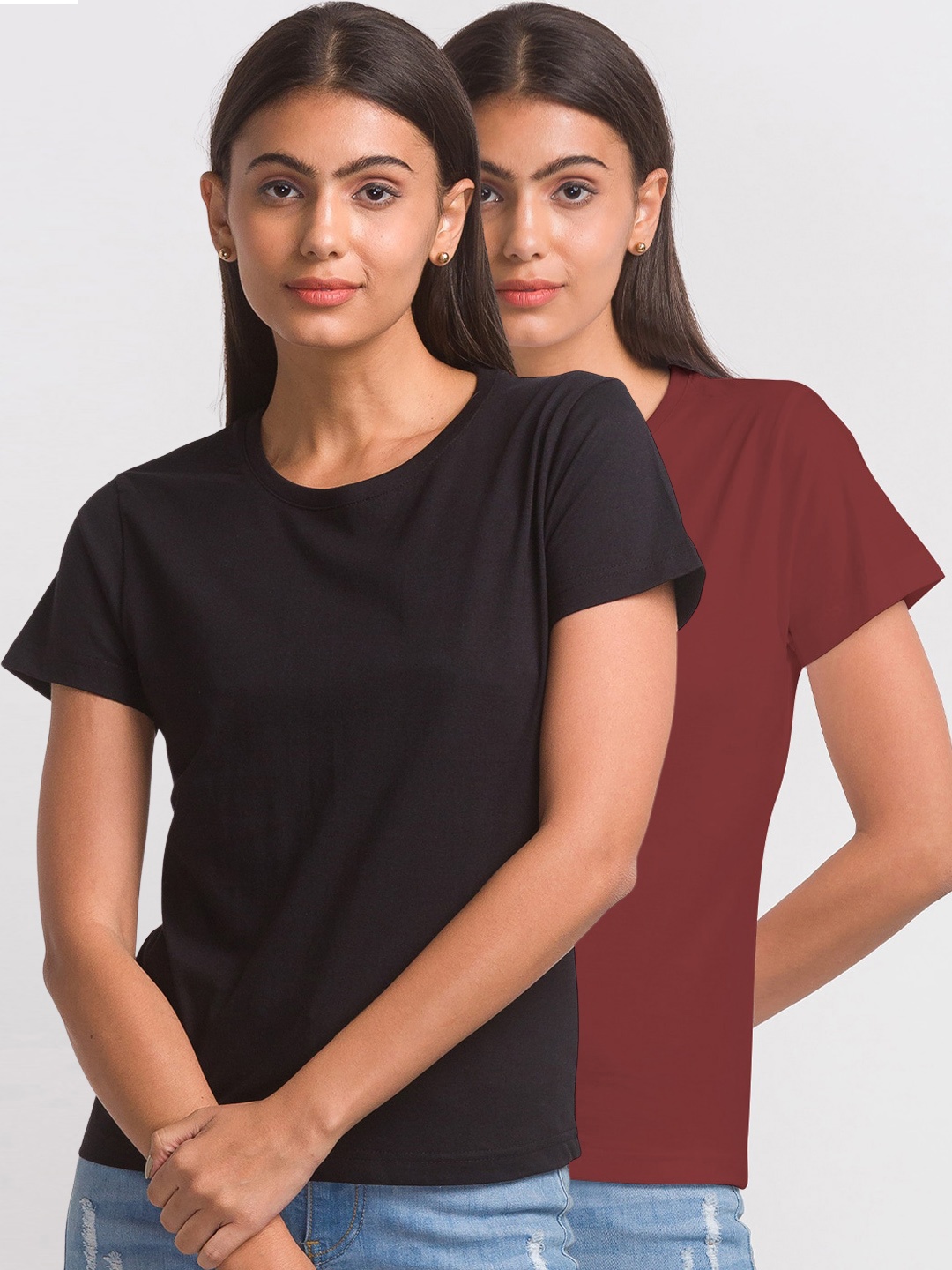 

FashionRack Women Set Of 3 Cotton T-shirt, Black