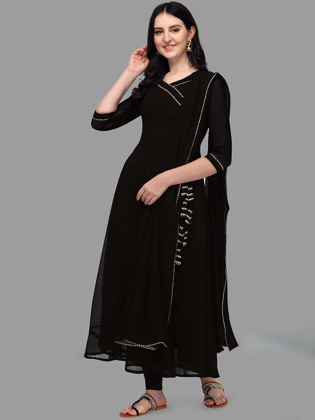 

PMD Fashion Women Gotta Patti Anarkali Georgette Kurta With Dupatta, Black