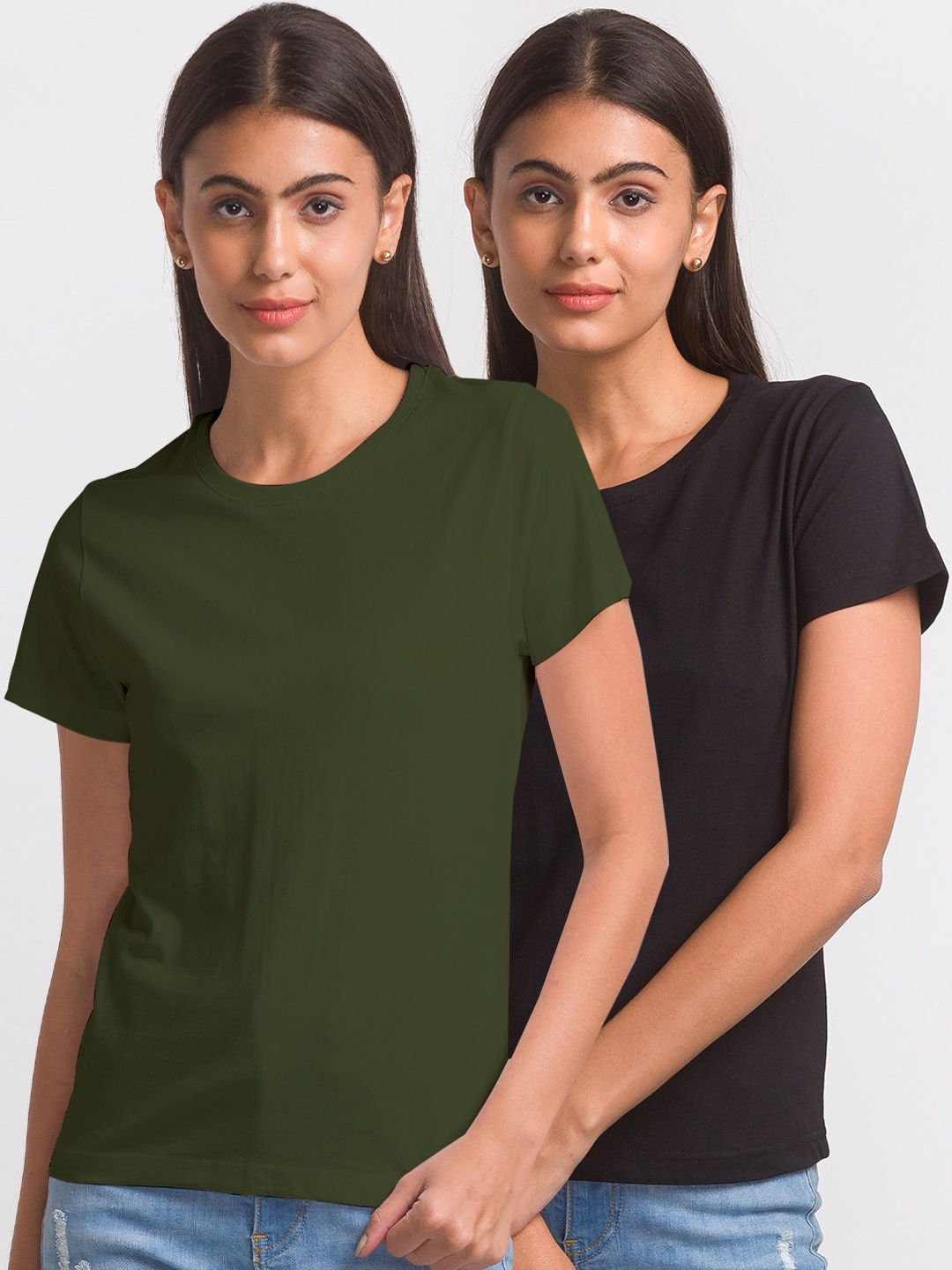 

FashionRack Women Pack Of 3 Round Neck Cotton T-shirt, Black