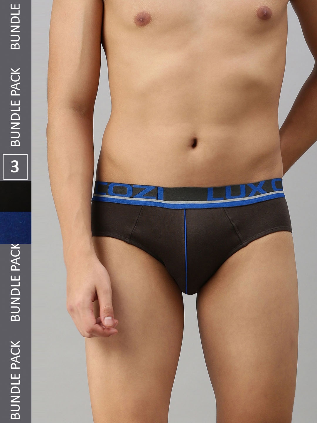 

Lux Cozi Men Pack Of 3 Mid-Rise Basic Briefs COZI_GLO_BRIEF_BLK-BU-DG_3PC, Black