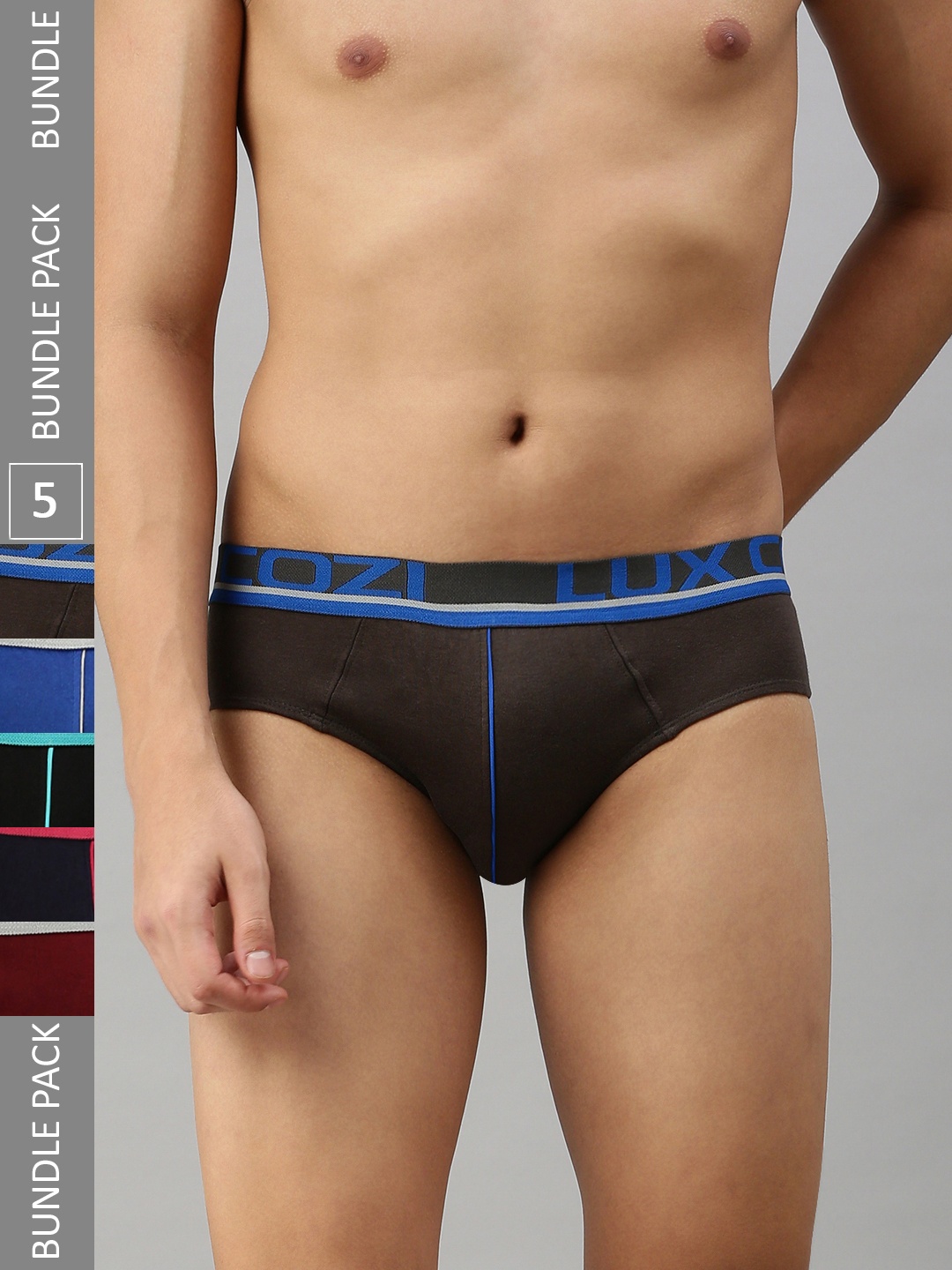 

Lux Cozi Men Pack Of 5 Mid-Rise Anti-Odour Basic Briefs COZI_GLO_BRIEF_ASST_5PC, Black