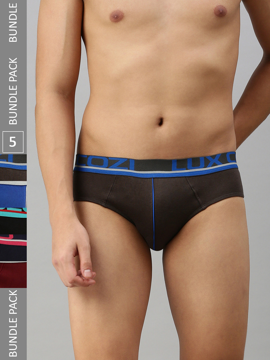

Lux Cozi Men Pack Of 5 Mid-Rise Anti-Odour Basic Briefs COZI_GLO_BRIEF_ASST_5PC, Black
