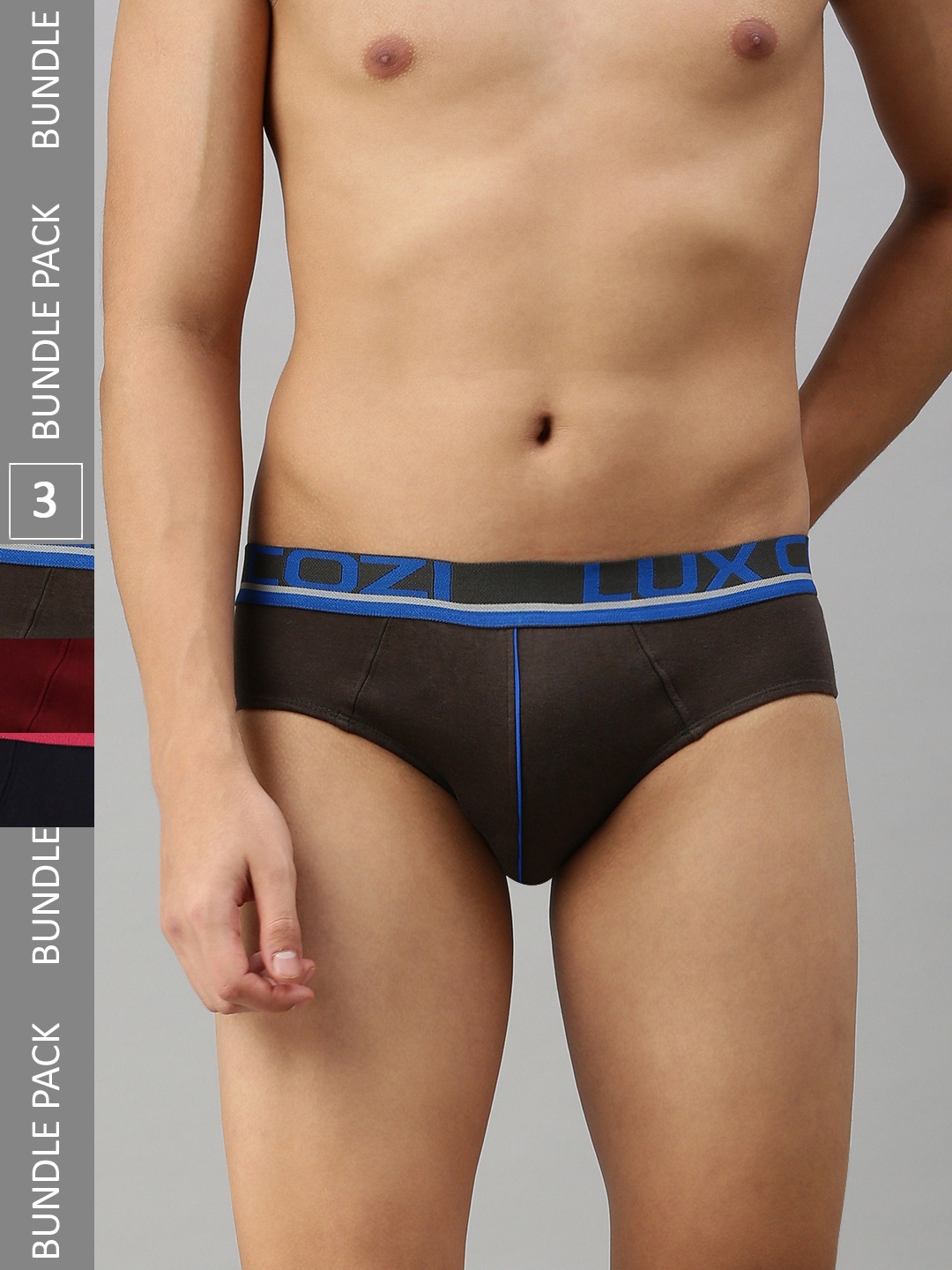 

Lux Cozi Men Pack Of 3 Mid-Rise Anti-Odour Basic Briefs, Maroon