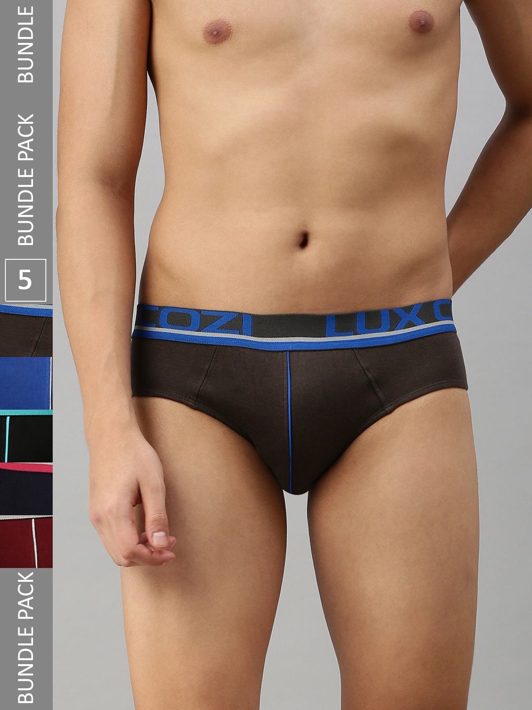

Lux Cozi Men Pack Of 5 Assorted Mid-Rise Anti-Odour Basic Briefs