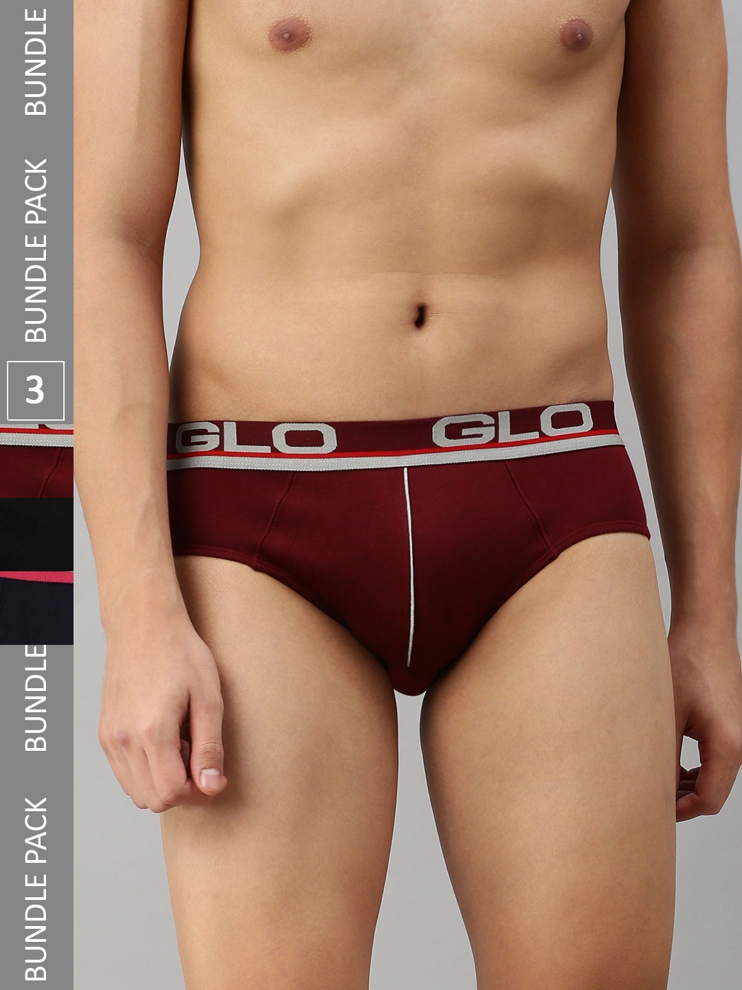 

Lux Cozi Men Pack Of 3 Mid-Rise Anti-Odour Basic Briefs, Maroon