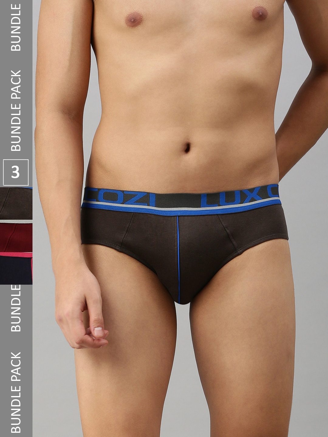 

Lux Cozi Men Pack Of 3 Mid-Rise Anti-Odour Basic Briefs COZI_GLO_BRIEF_DG-MRN-NB_3PC, Charcoal