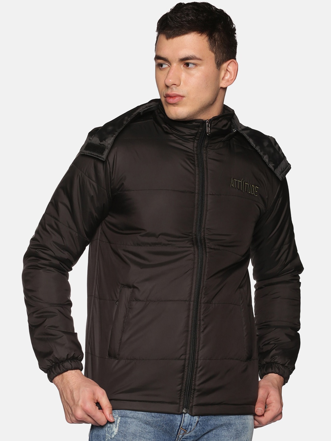 

ATTIITUDE Men Hooded Rapid-Dry Windcheater Padded Jacket, Black