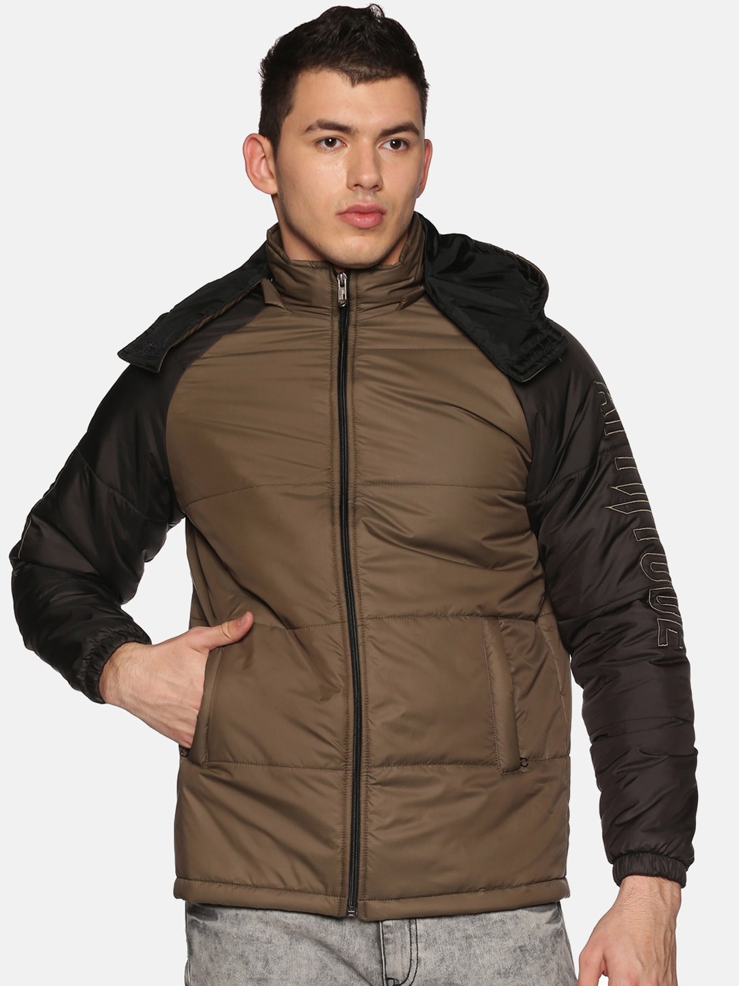 

ATTIITUDE Men Windcheater Hooded Padded Jacket, Green