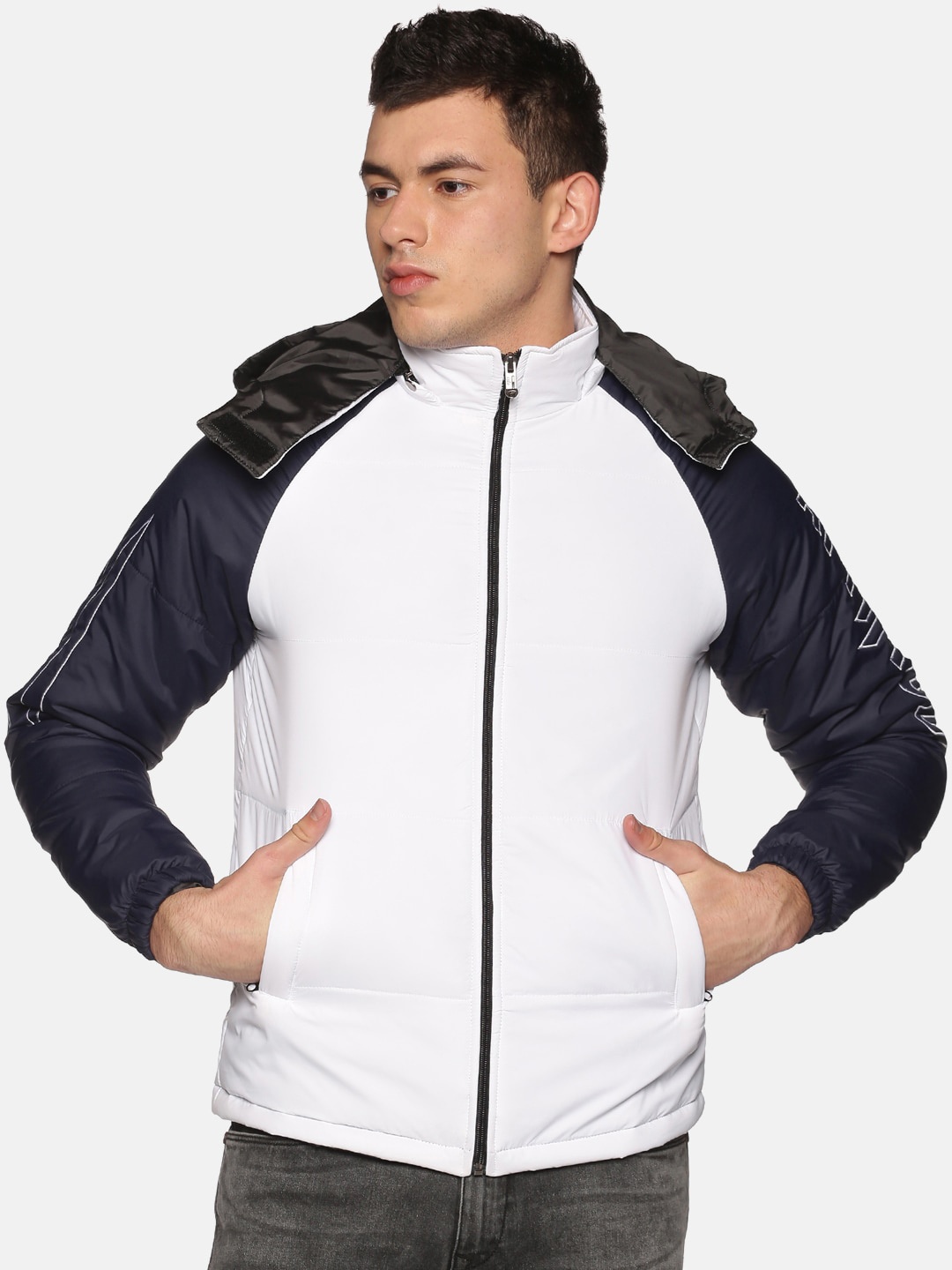 

ATTIITUDE Men Colourblocked Hooded Rapid-Dry Padded Jacket, White