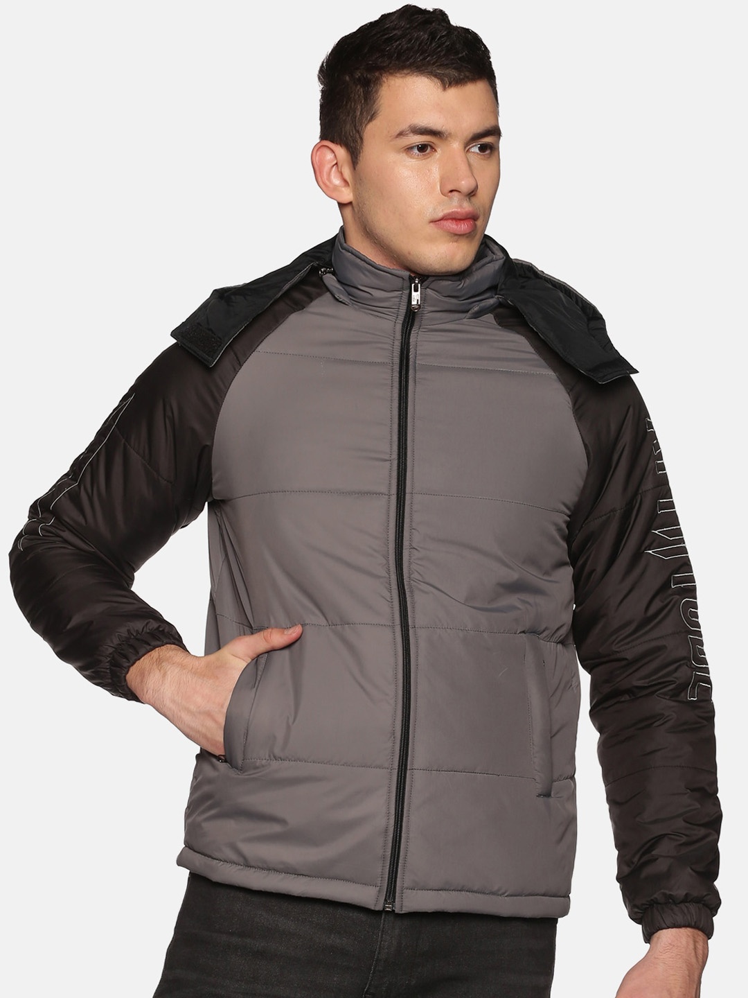 

ATTIITUDE Men Windcheater Puffer Jacket, Grey