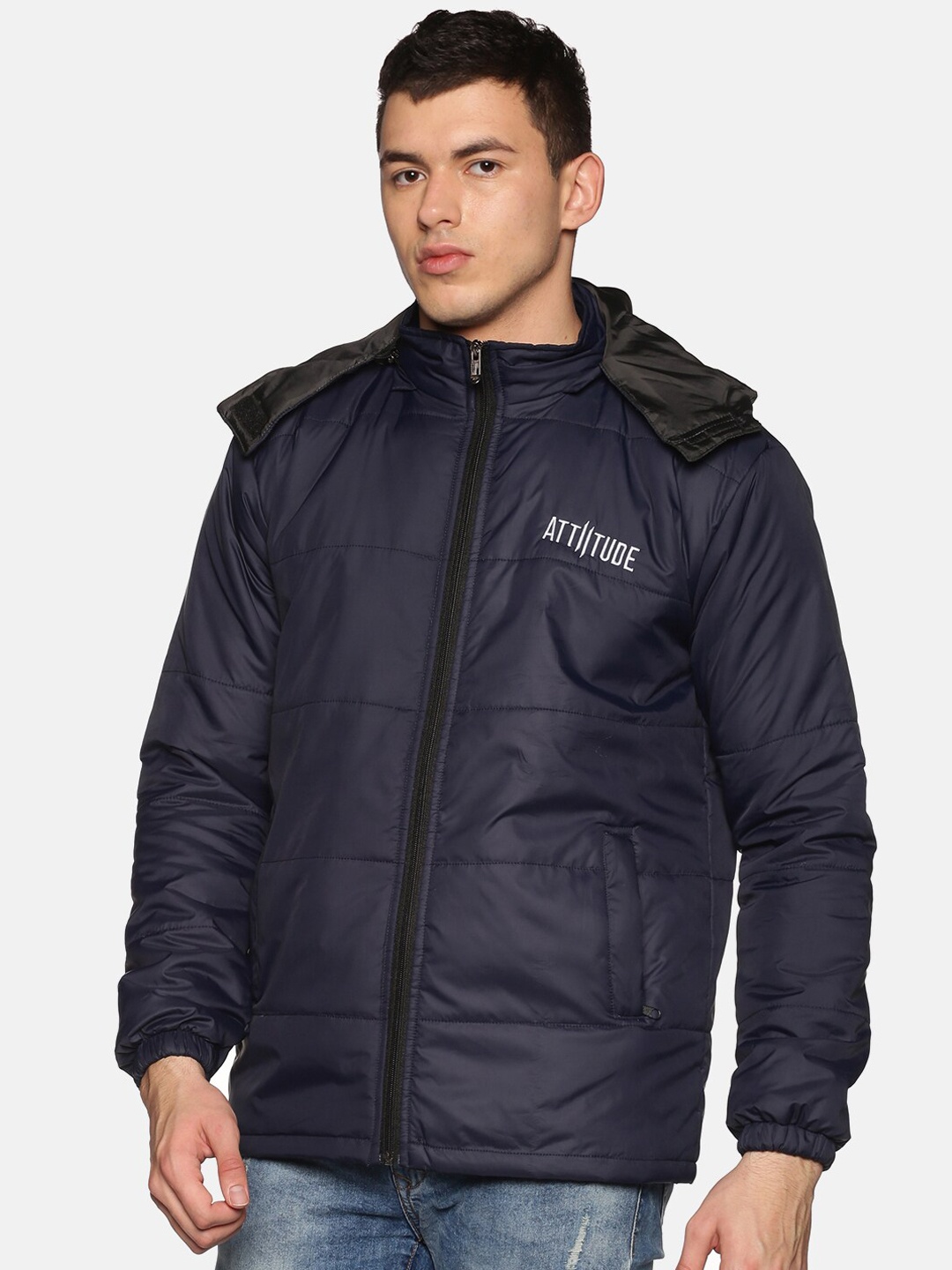 

ATTIITUDE Men Hooded Windcheater Padded Jacket, Navy blue