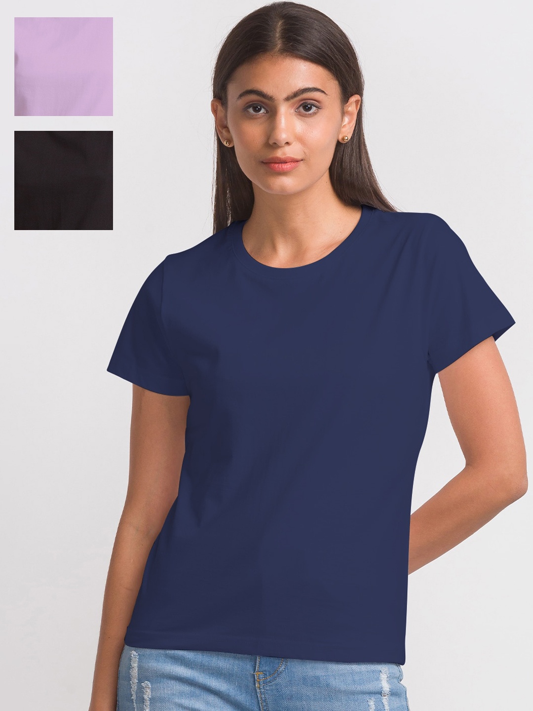 

FashionRack Women Pack Of 3 Cotton T-shirt, Black