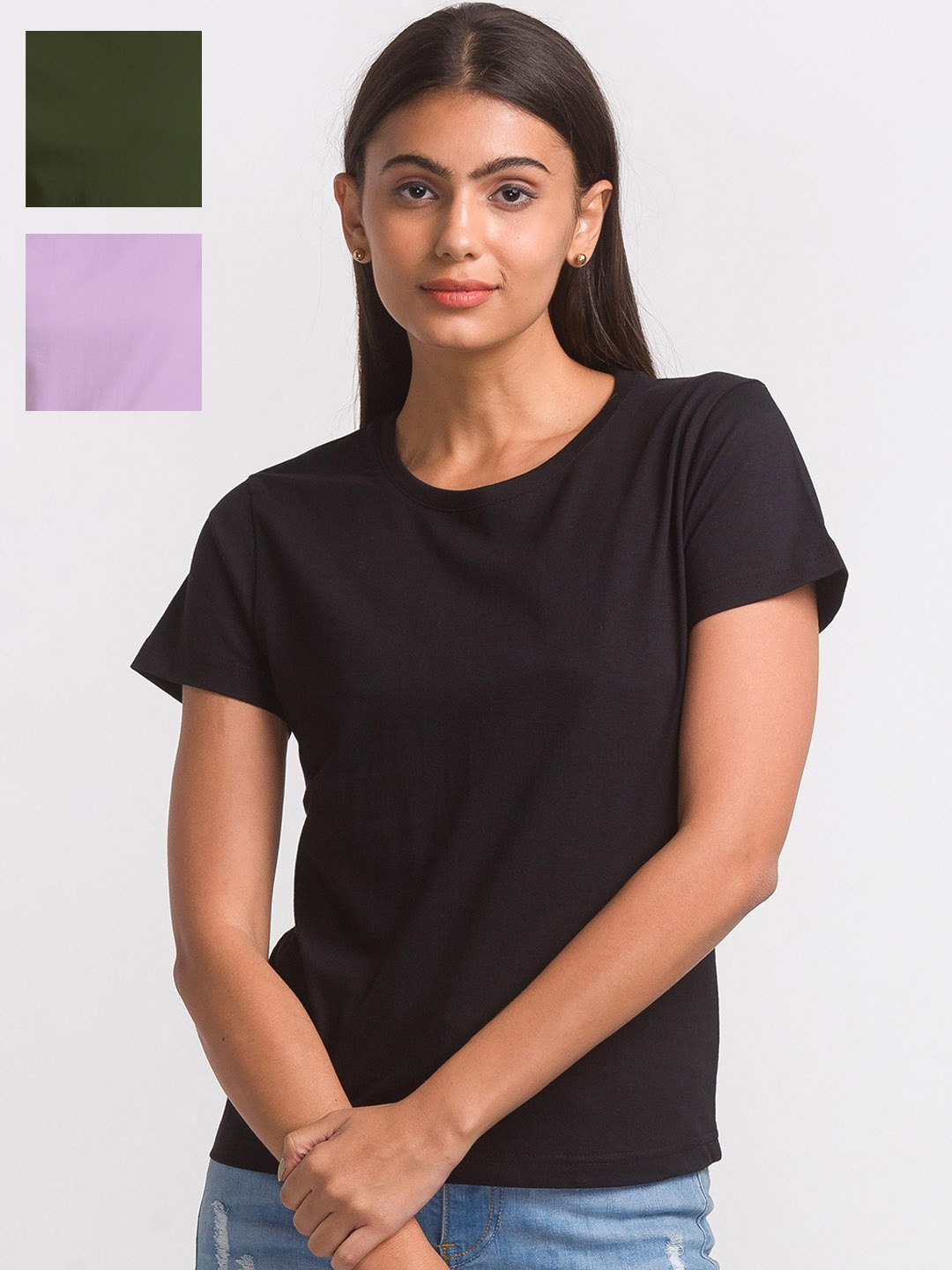 

FashionRack Women Pack Of 3 Cotton T-shirt, Black