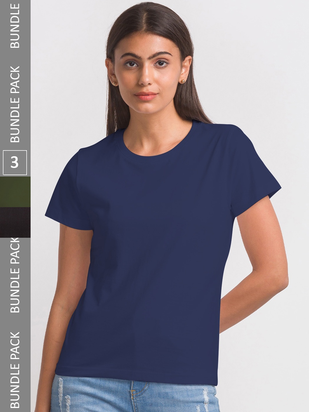 

FashionRack Women Pack Of 3 Cotton T-shirt, Black