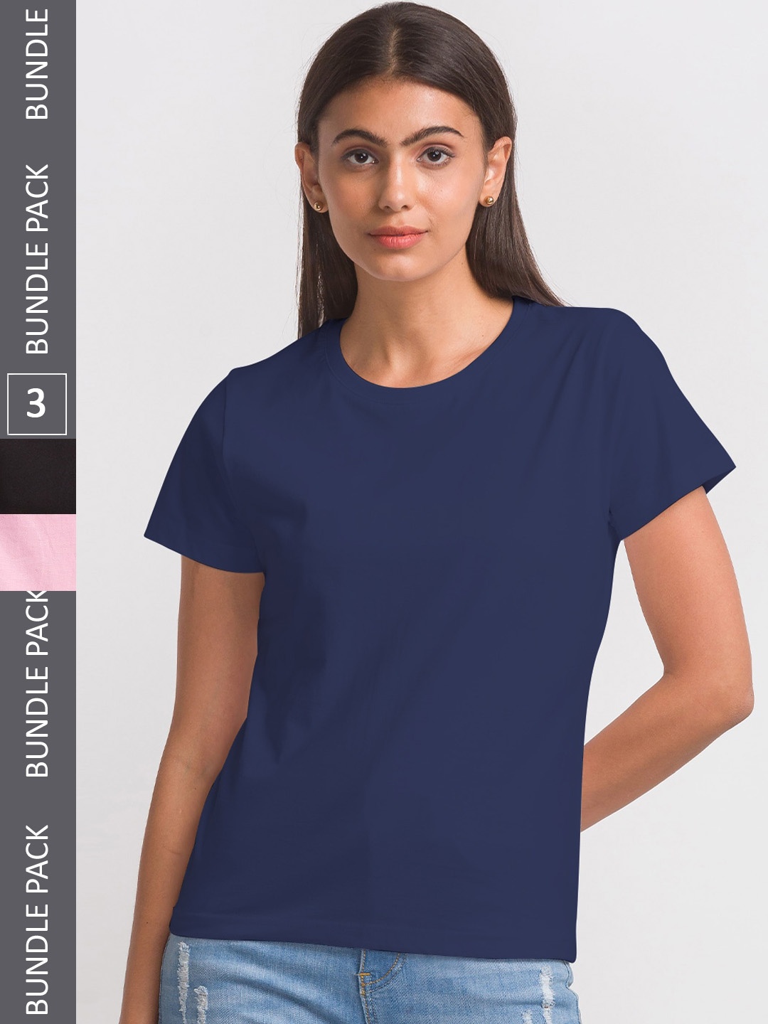 

FashionRack Women Pack of 3 Solid T-shirts, Black