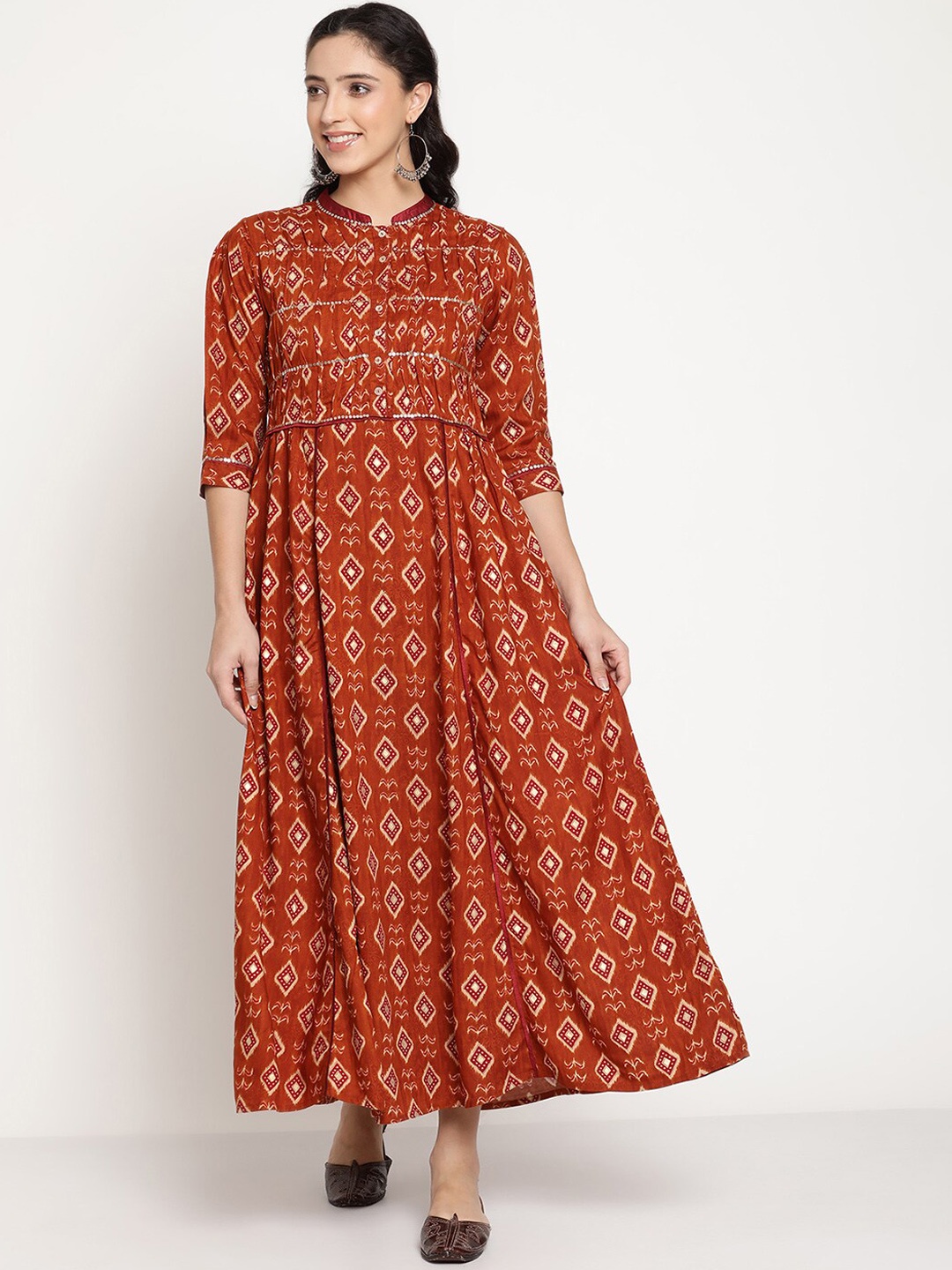 

Be Indi Women Printed Maxi Ethnic Dress, Rust