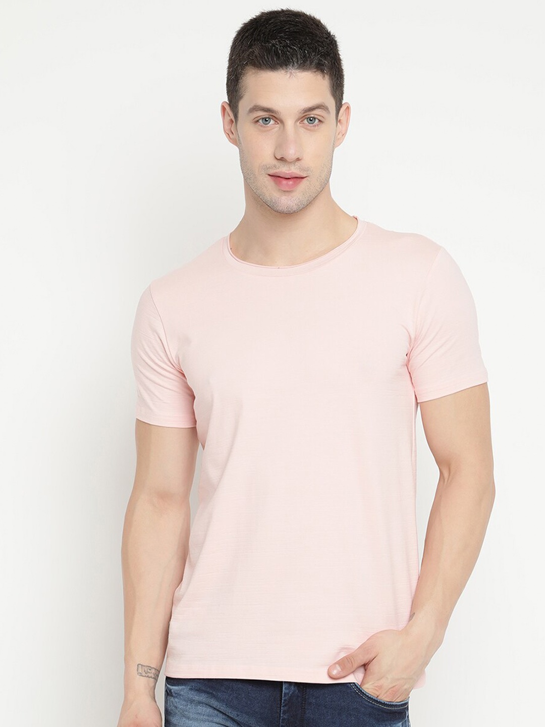

V2 Value & Variety Men Round Neck Cotton T-shirt, Pink