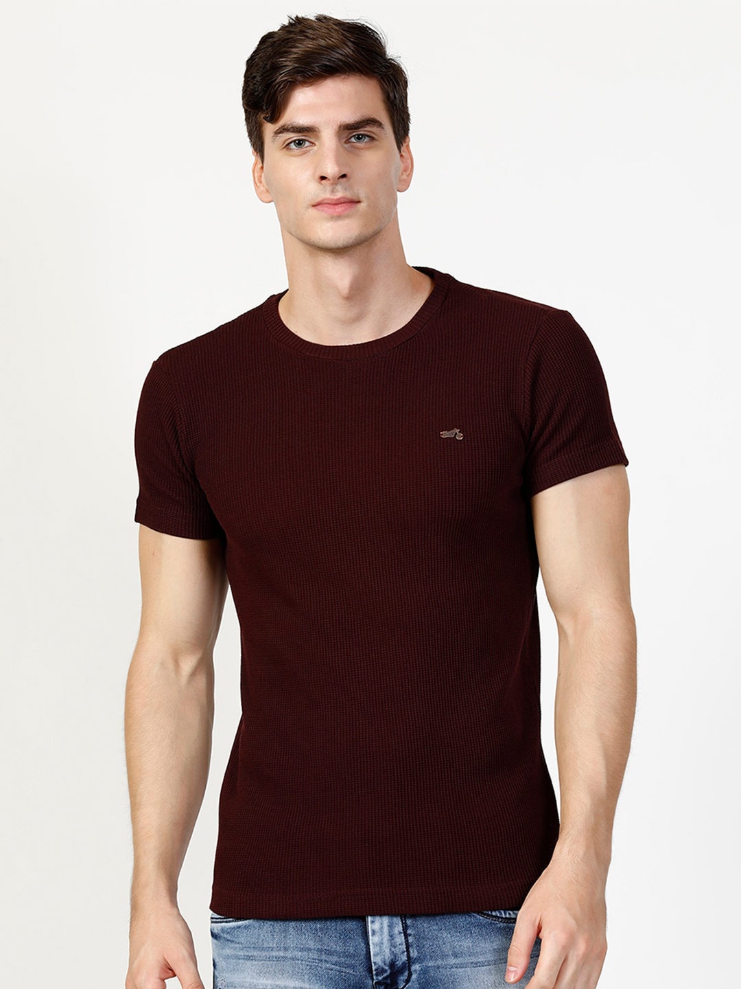 

V2 Value & Variety Men Round Neck Short Sleeve Pure Cotton T-shirt, Maroon