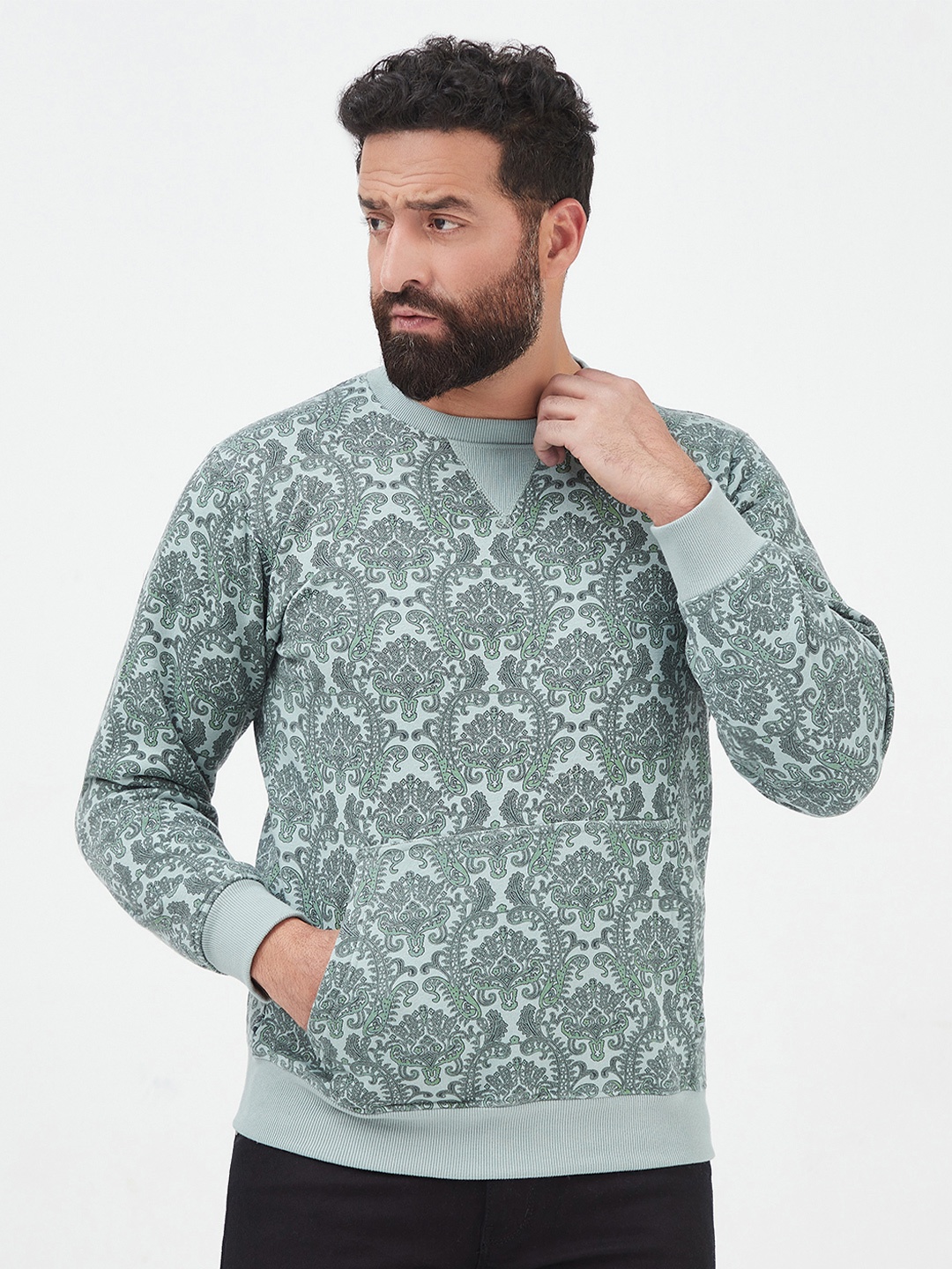 

MR BUTTON Men Printed Pullover Sweatshirt, Green