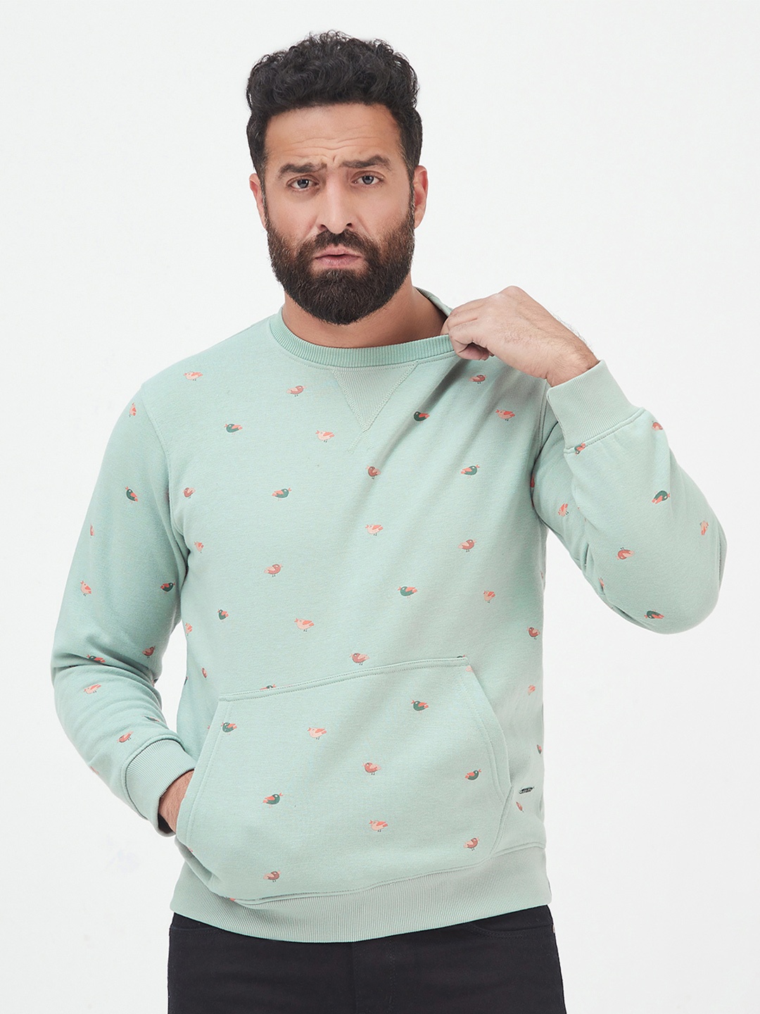 

MR BUTTON Men Graphic Printed Pullover Sweatshirt, Green