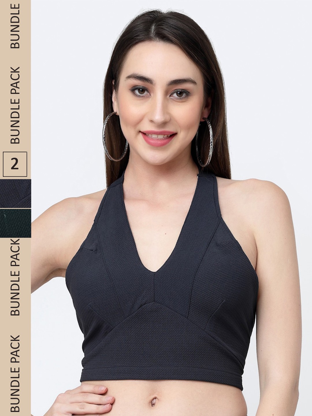 

MISS AYSE Pack Of 2 Halter Neck Bralette Crop Top, Black