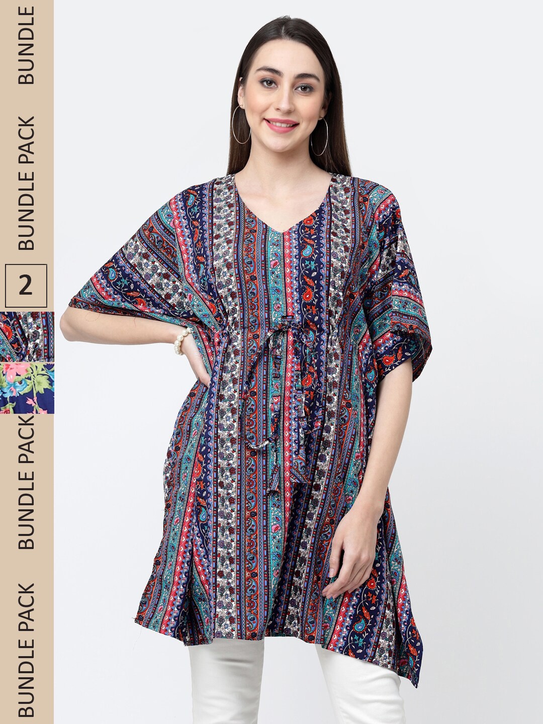 

MISS AYSE Pack Of 2 Floral Print Crepe Longline Top, Navy blue