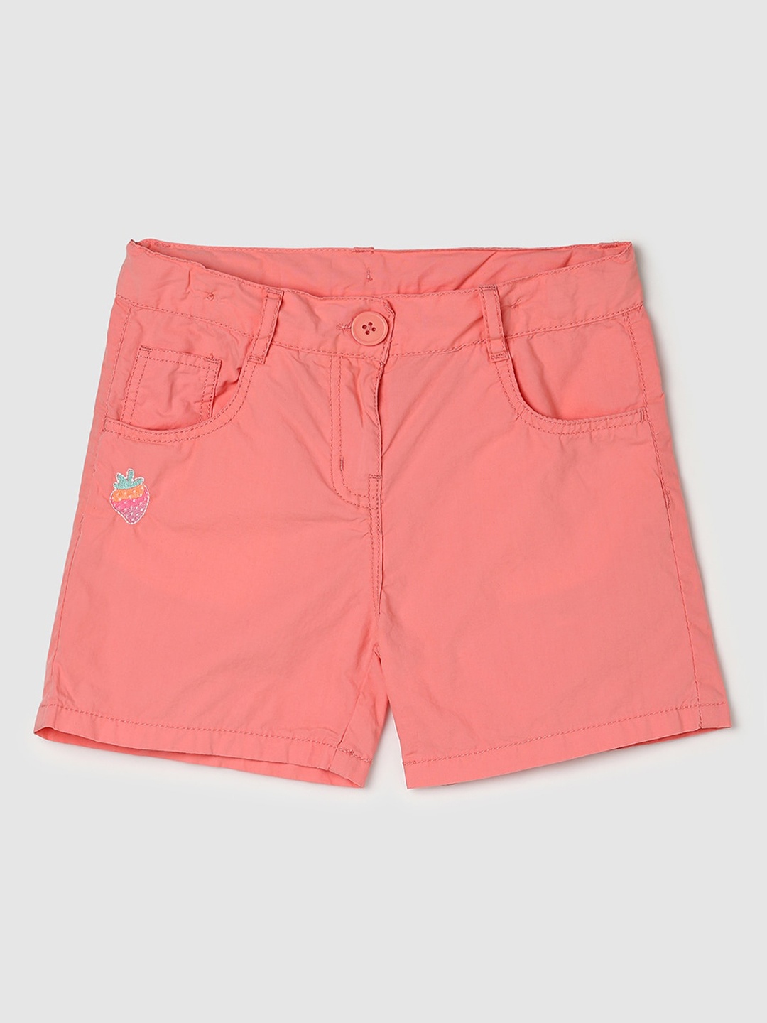 

max Girls Mid Rise Pure Cotton Shorts, Coral