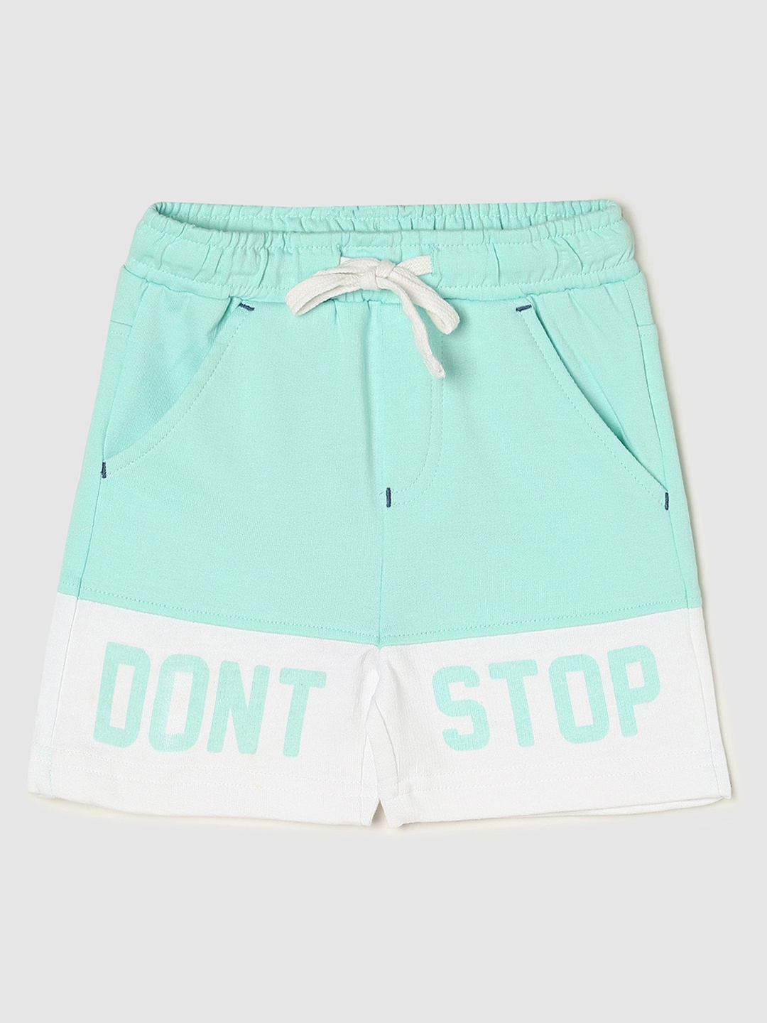 

max Boys Typography Printed Mid Rise Pure Cotton Shorts, Sea green