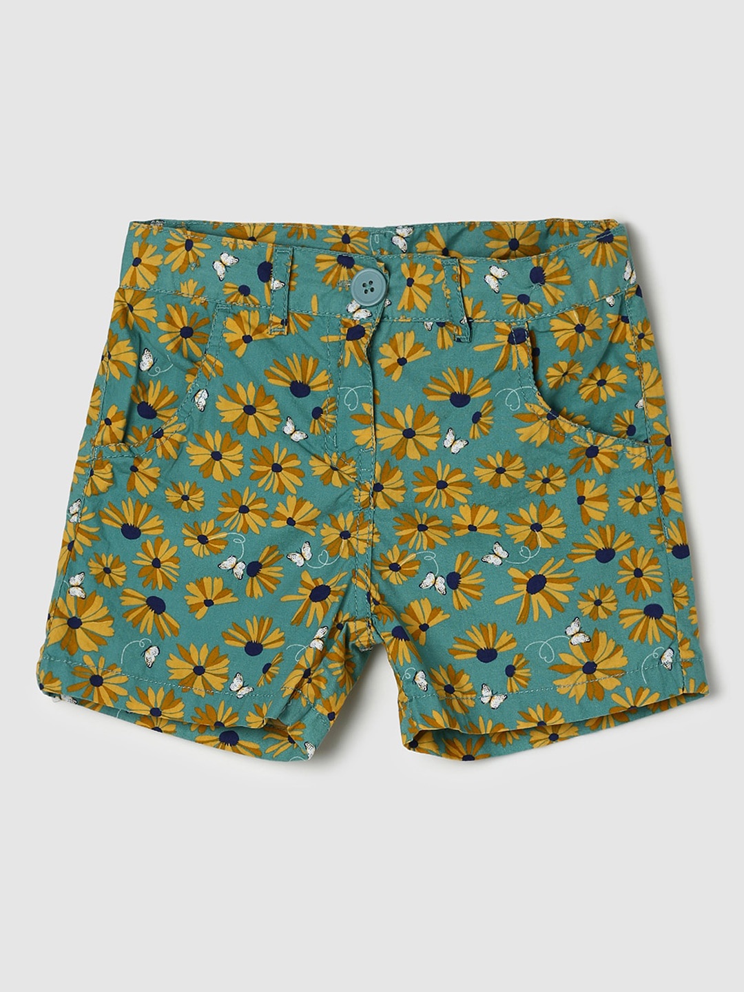 

max Girls Floral Printed Pure Cotton Mid Rise Shorts, Green