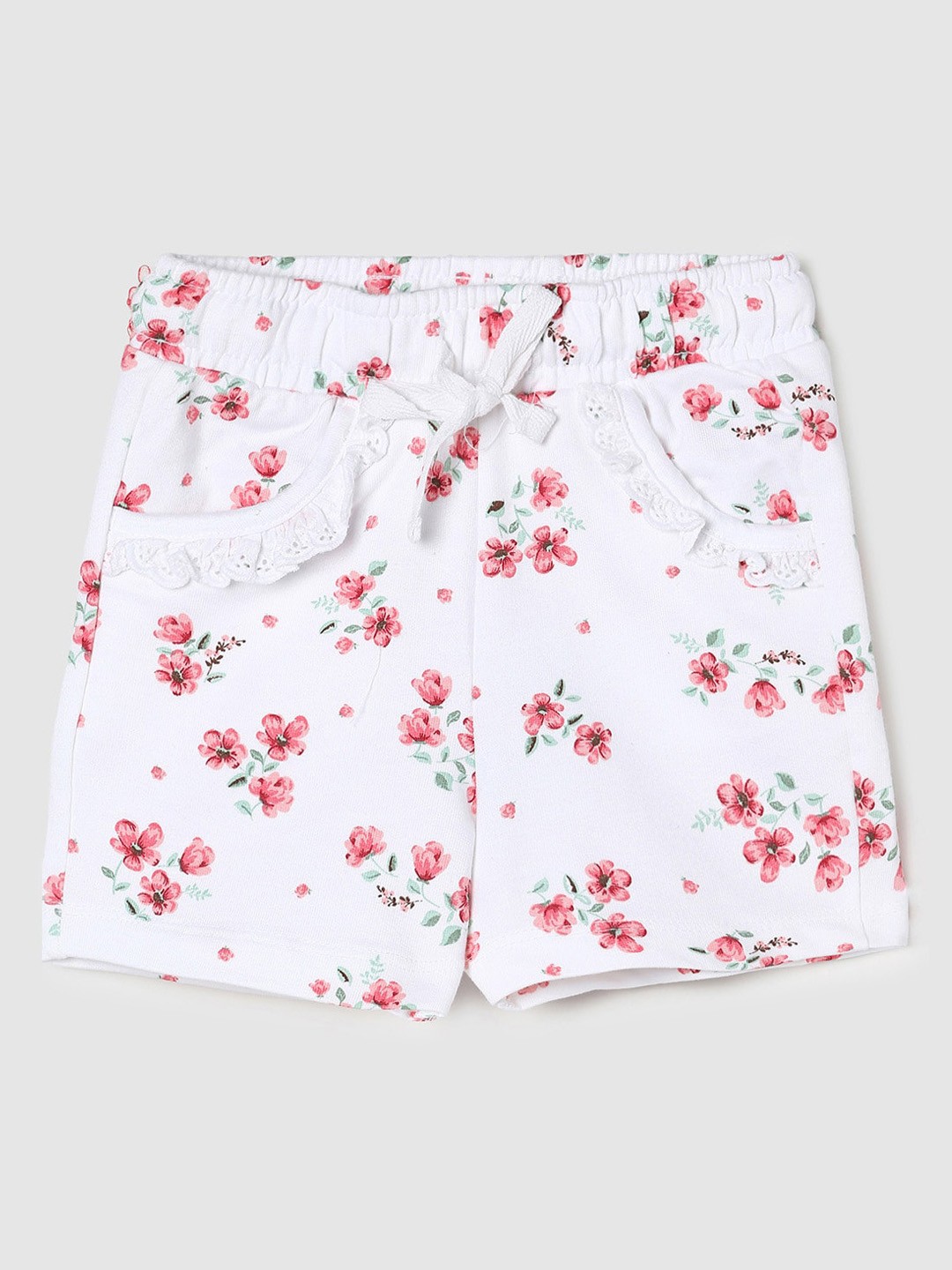 

max Girls Floral Printed Pure cotton Regular Shorts, White