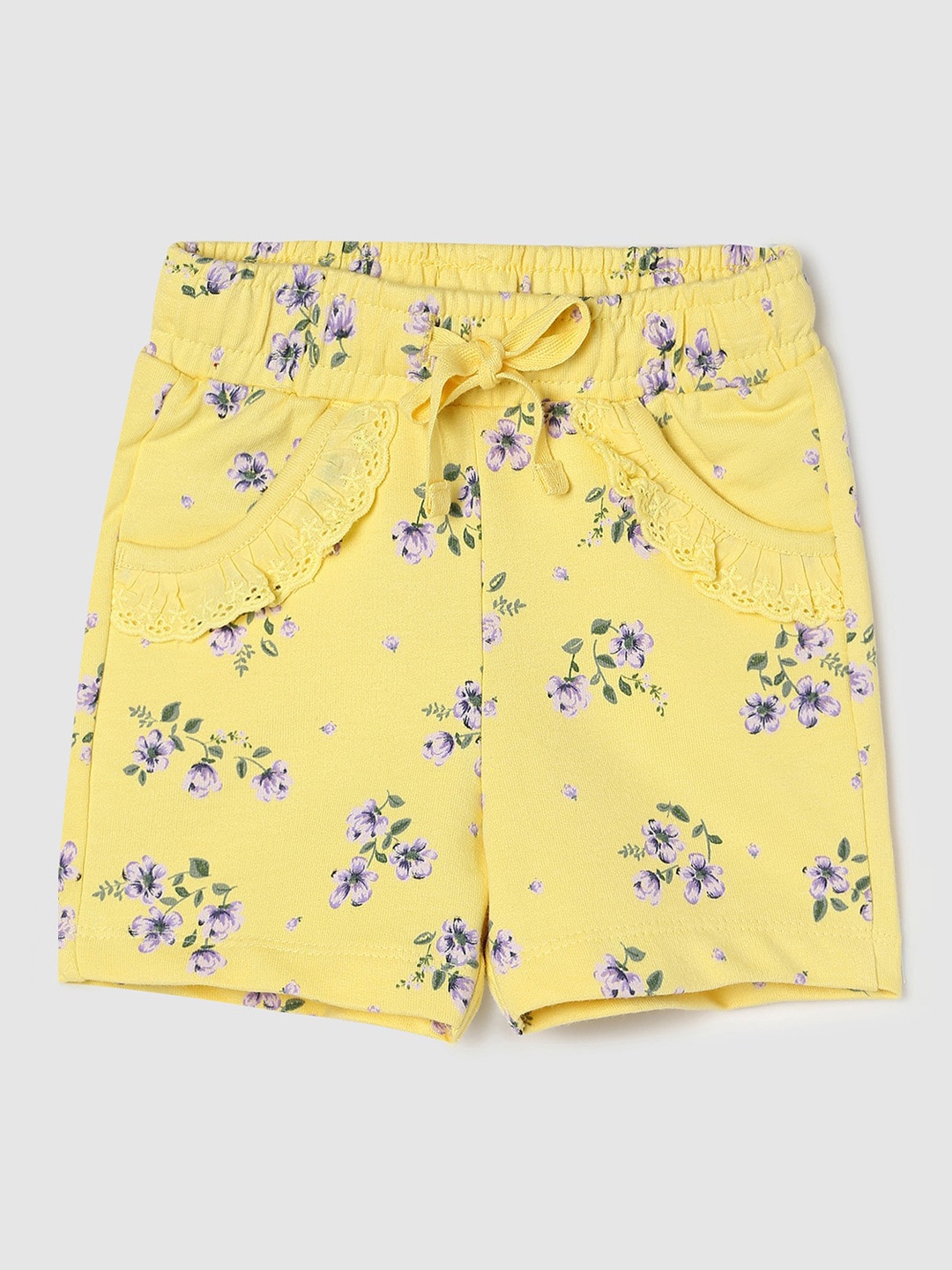 

max Girls Floral Printed Pure cotton Regular Shorts, Yellow