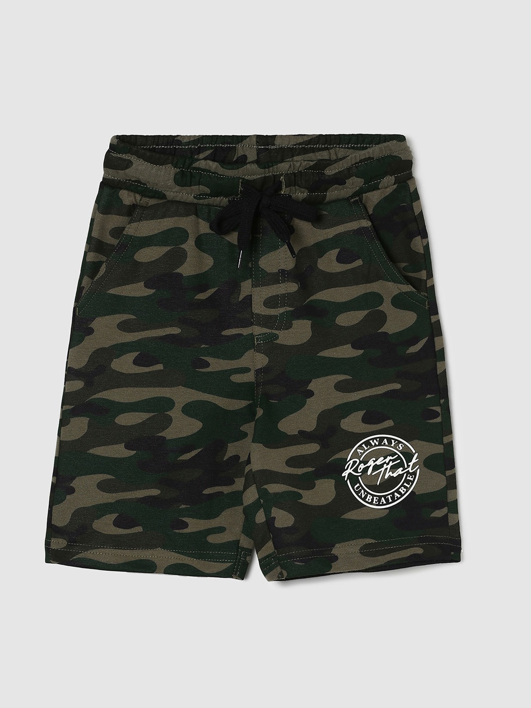 

max Boys Camouflage Printed Cotton Shorts, Olive