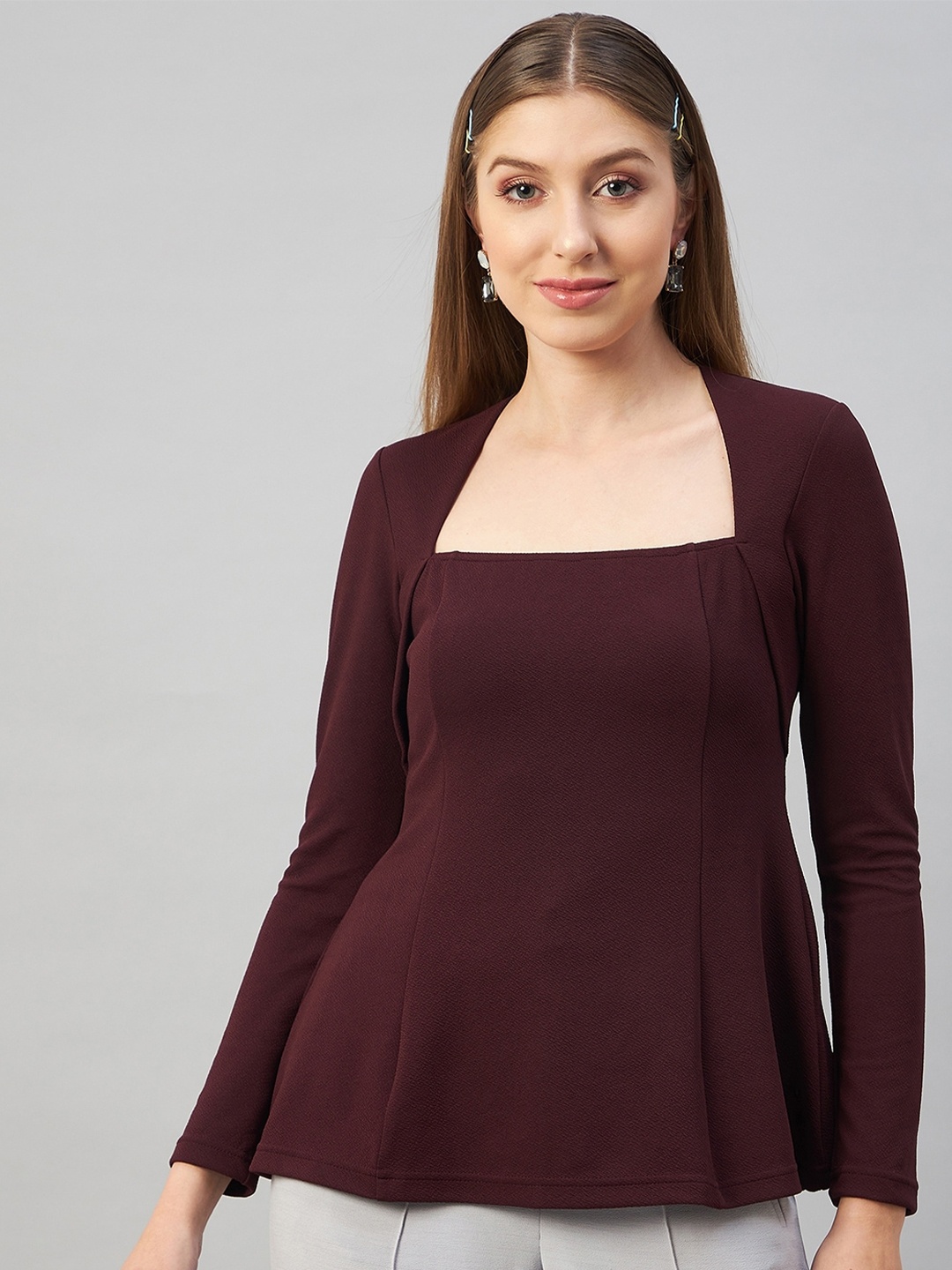 

Orchid Blues Square Neck A-Line Top, Maroon