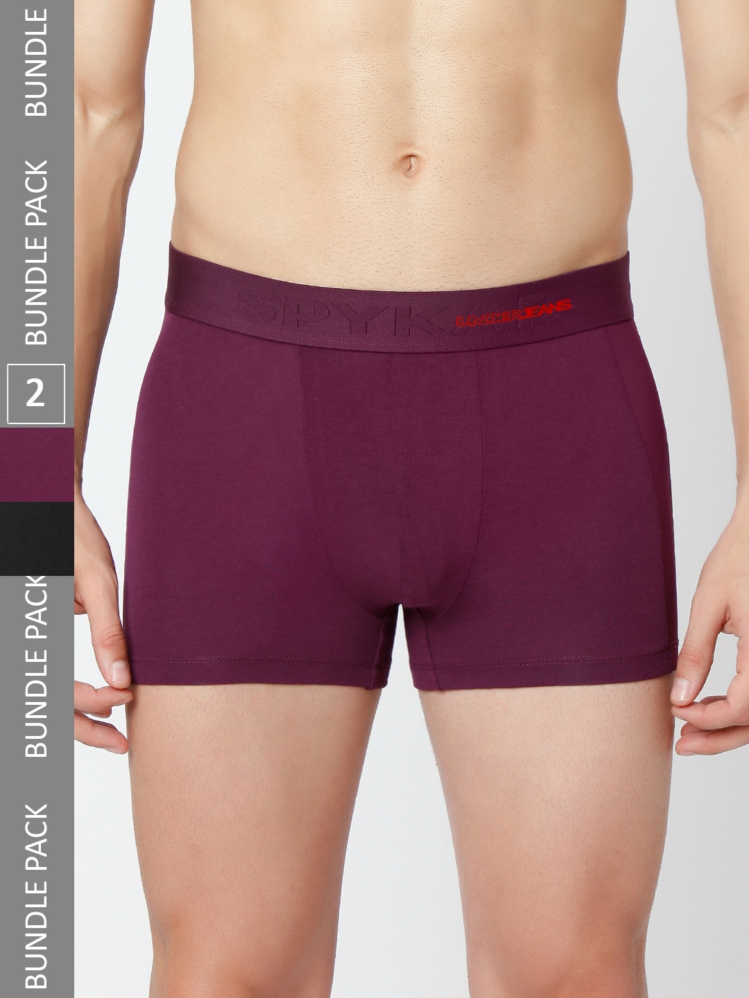 

UnderJeans by Spykar Men Pack Of 2 Trunks UJNPTS004E2BlackPurple, Black