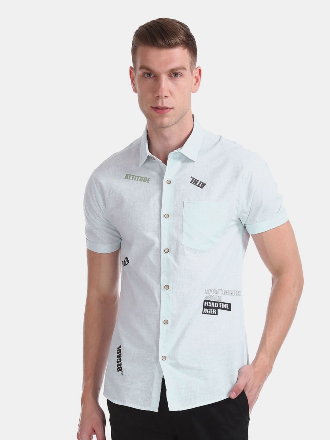 

V-Mart Men Classic Printed Casual Cotton Shirt, Blue