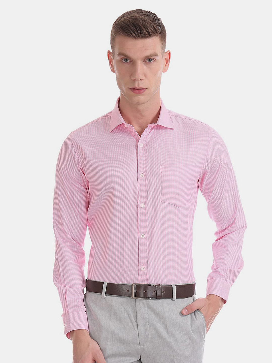 

V-Mart Men Classic Checked Formal Cotton Shirt, Pink