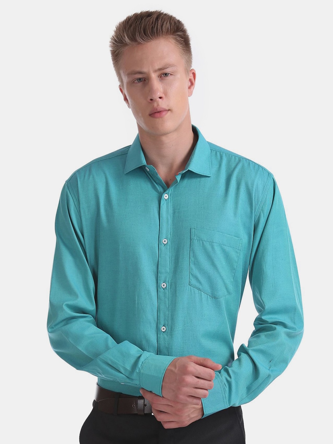 

V-Mart Men Classic Formal Cotton Shirt, Green