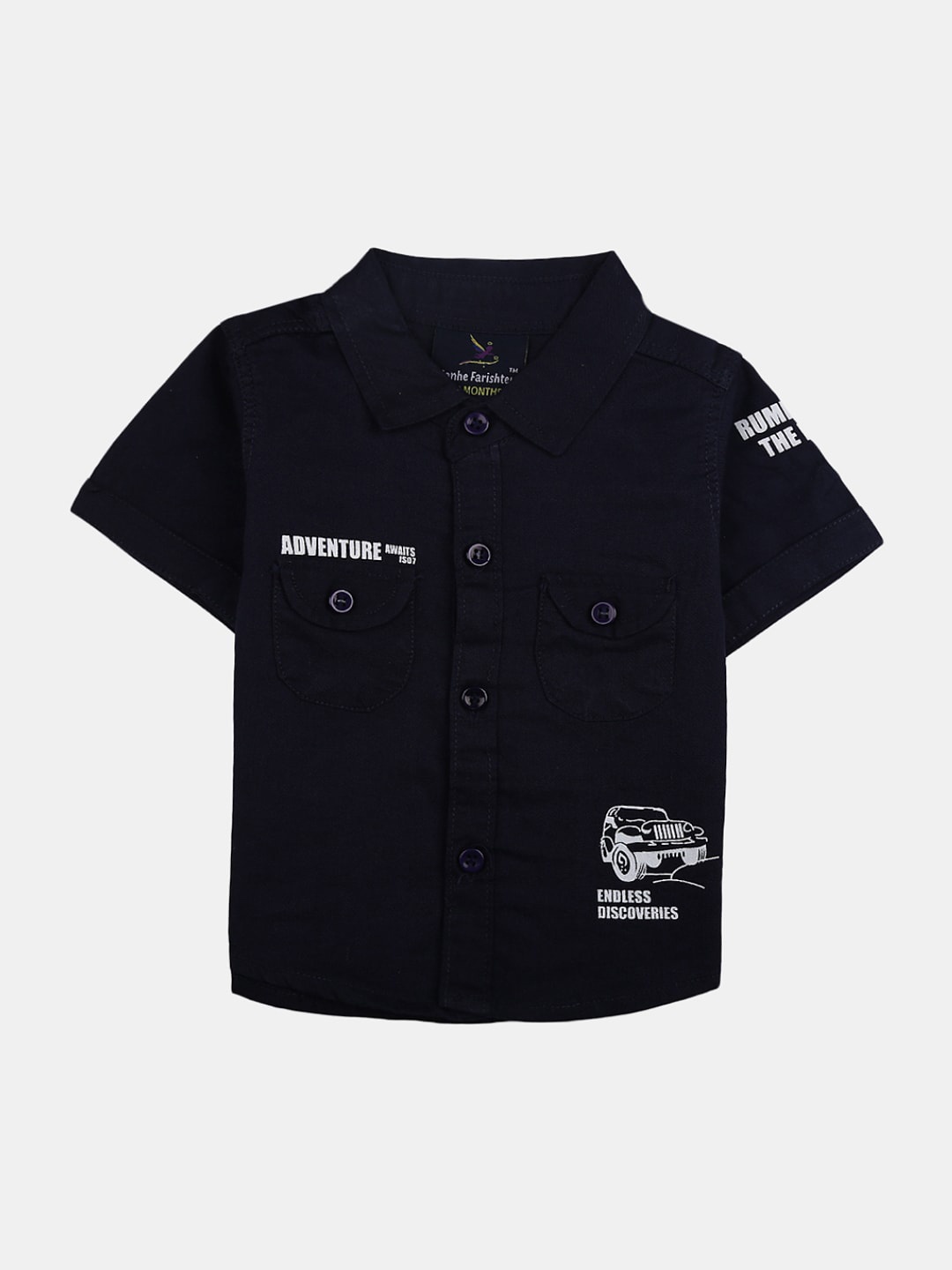 

V-Mart Kids Classic Typography Printed Casual Cotton Shirt, Navy blue