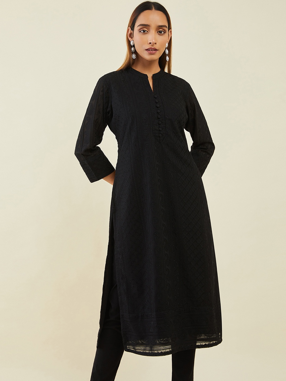 

Soch Women Ethnic Motifs Georgette Kurta, Black