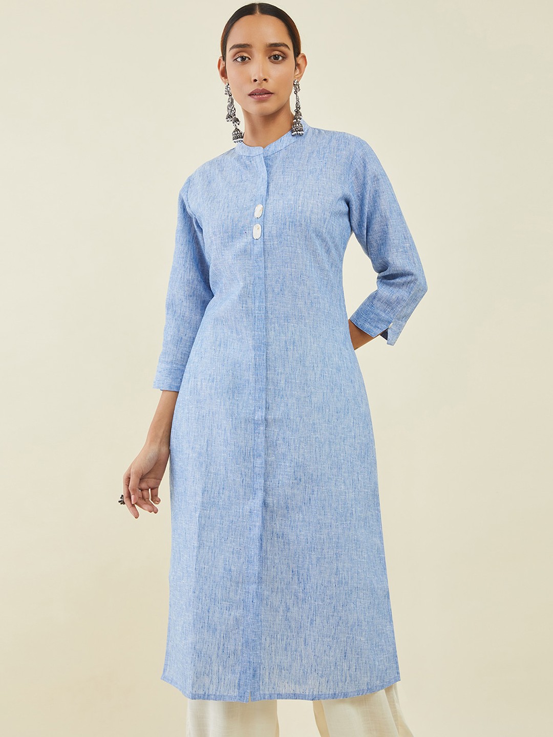 

Soch Women Straight Linen Kurta, Blue
