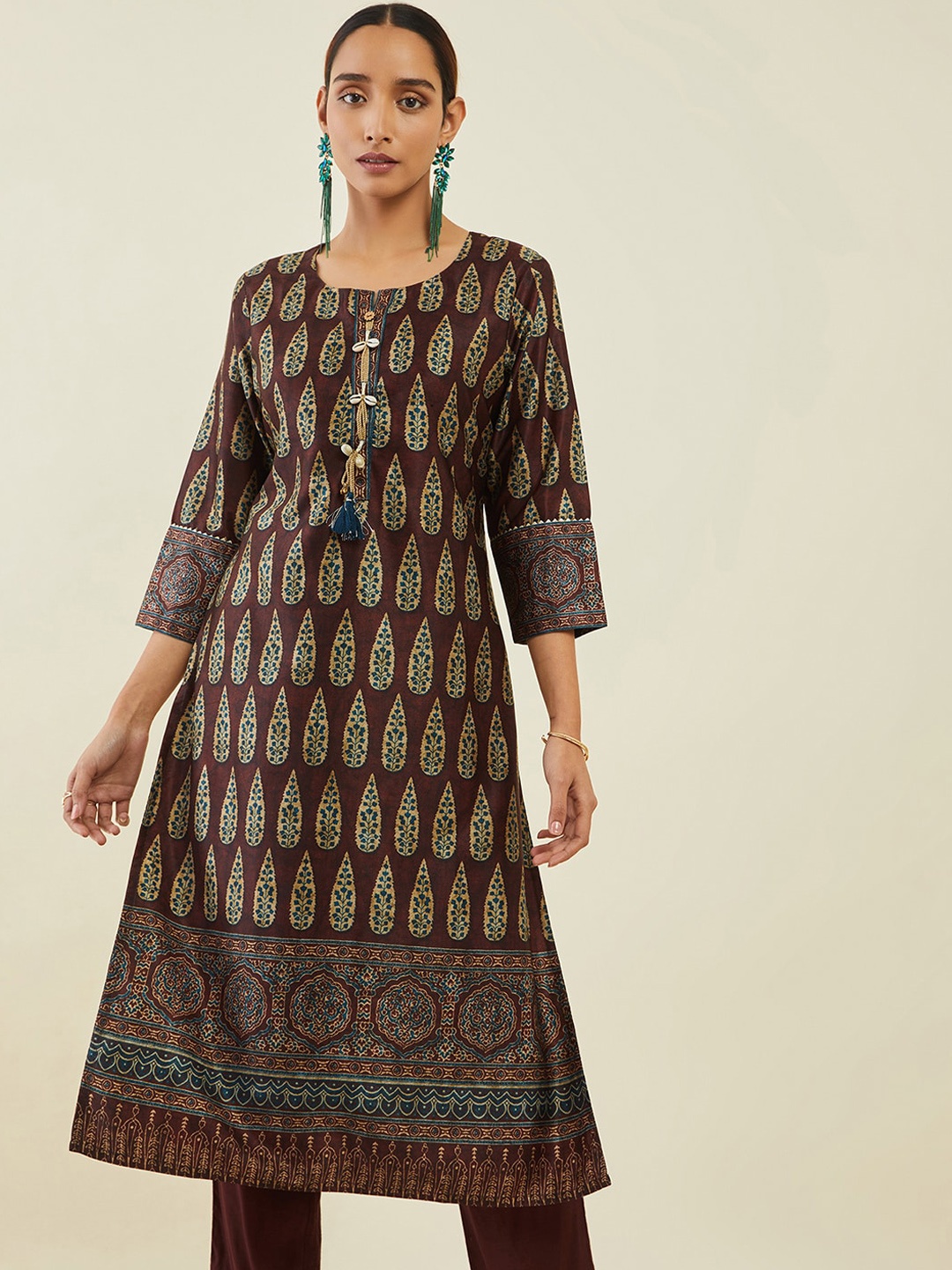 

Soch Women Floral Printed Kurta, Brown
