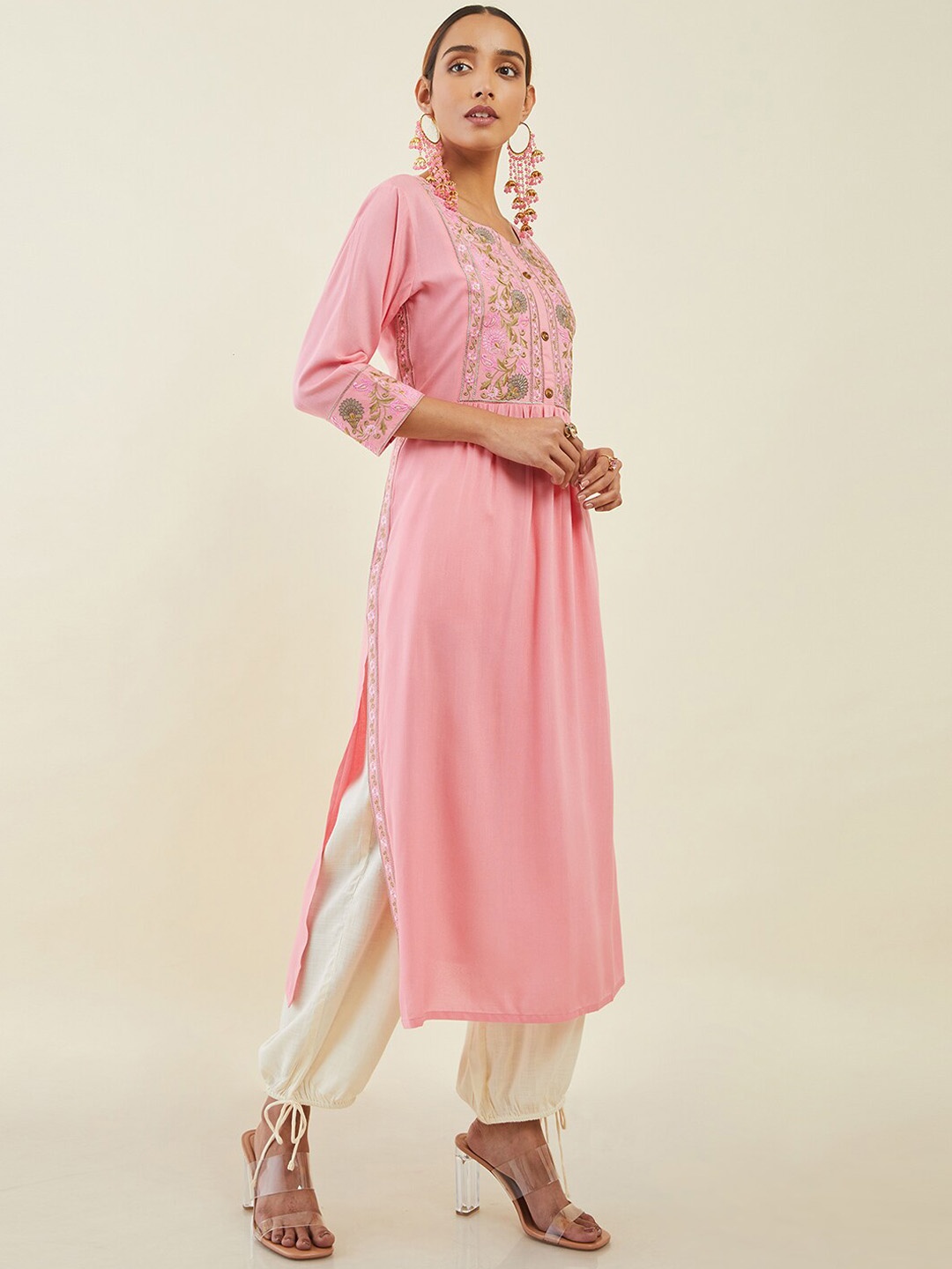 

Soch Women Floral Yoke Design Kurta, Coral