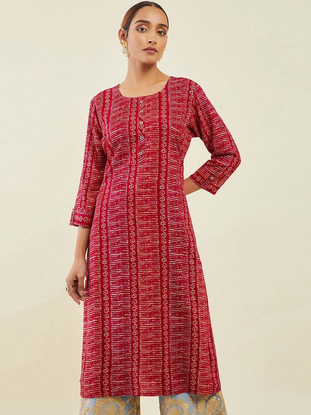 

Soch Women Ethnic Motifs Printed Indie Prints Kurta, Pink