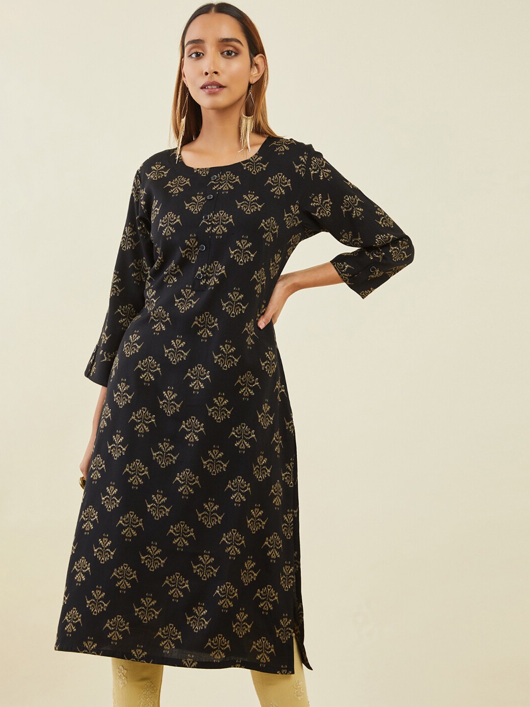

Soch Women Ethnic Motifs Indie Prints Kurta, Black