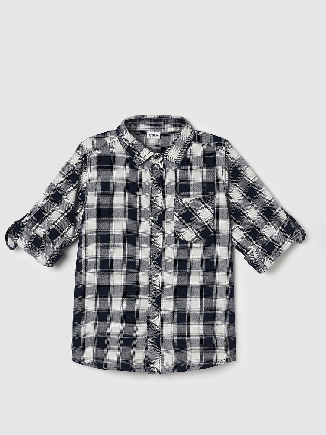 

max Boys Tartan Checks Pure Cotton Casual Shirt, Blue